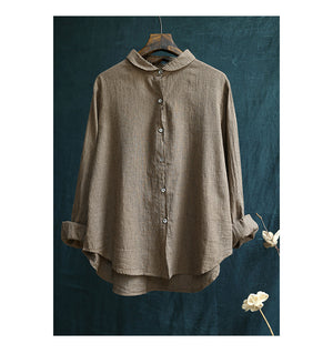 Áo sơ mi linen dài tay kẻ sọc đứng cổ pipi - NU4423