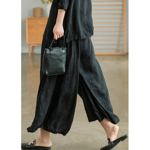 Quần baggy lưng thun ống rộng thêu hoa văn nổi - NU7542
