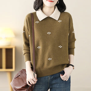 Áo len dệt kim cổ đức dài tay móc bông hoa kiểu - NU8177