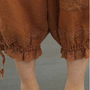 Quần baggy linen lưng thun thêu giỏ hoa ống túm dây rút - NU6631