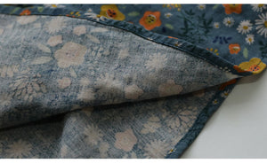 Áo sơ mi linen dài tay cổ pipi xếp ly in hoa liti  - NU6719
