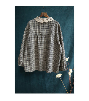 Áo sơ mi linen caro dài tay - NU4413