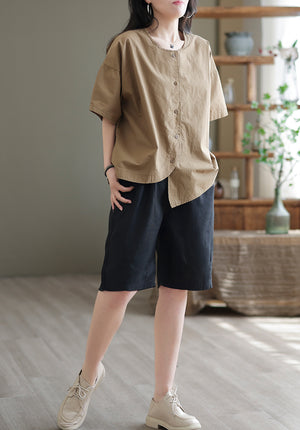 Quần sooc linen lưng thun xếp ly một khuy cài - NU6938