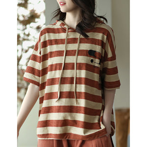 Áo hoodies ngắn tay kẻ sọc in ngôi sao - NU8441