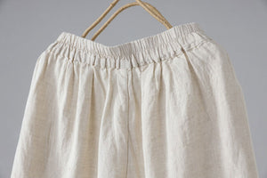 Quần baggy linen lưng cao thêu hoa văn ống rộng - NU8413
