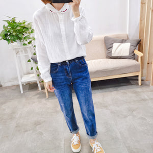 Áo sơ mi dài tay cổ pipi thêu ziczac - NU6652