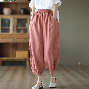 Quần baggy linen lưng thun viền xếp ly - NU7104
