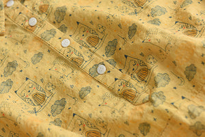 Áo sơ mi linen ngắn tay cổ đức in những chú cú ngộ nghĩnh - NU7066