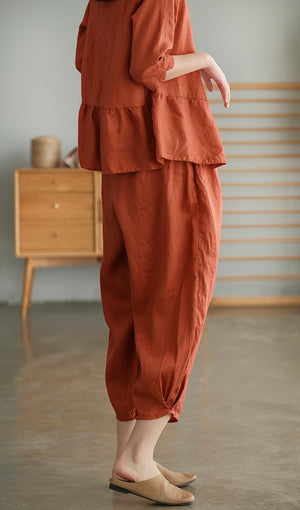 Quần baggy linen lưng thun túi tròn - NU5589