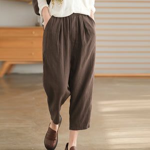 Quần baggy linen lưng thun một màu hai túi chéo - NU6929