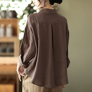 Áo sơ mi linen dài tay cổ đức thêu hoa đối xứng - NU6676