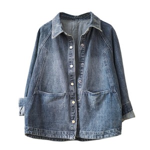 Áo khoác denim dài tay cổ đức hai túi ngang - NU3345 - kamaka.vn - thời trang nhật
