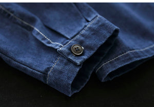Áo khoác denim retro dài tay cổ đức một túi lớn - NU7713