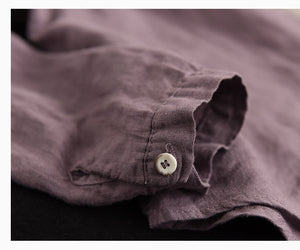 Áo sơ mi linen dài tay cổ đức thêu hoa lan  - NU6724