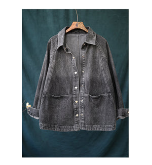 Áo khoác denim dài tay cổ đức hai túi ngang - NU3345 - kamaka.vn - thời trang nhật