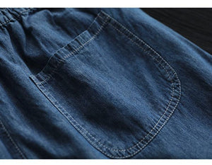 Quần baggy denim thêu hoa gấu thun đính ren - NU7626