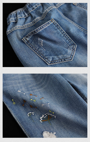 Quần baggy denim thêu hoa bồ công anh - NU3794 - kamaka.vn - thời trang nhật