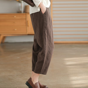 Quần baggy linen lưng thun một màu hai túi chéo - NU6929