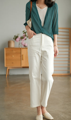 Áo khoác len cardigan dệt kim ngắn tay cổ V hai lớp - NU6589