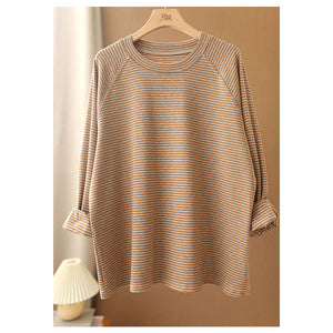 Áo T-shirt dài tay cổ tròn kẻ sọc nhỏ - NU7696