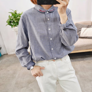 Áo sơ mi dài tay cổ pipi thêu ziczac - NU6652