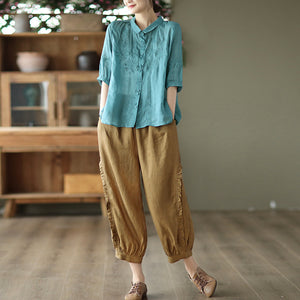 Quần baggy linen lưng thun viền xếp ly - NU7104
