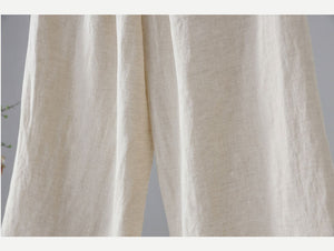 Quần baggy linen lưng cao thêu hoa văn ống rộng - NU8413