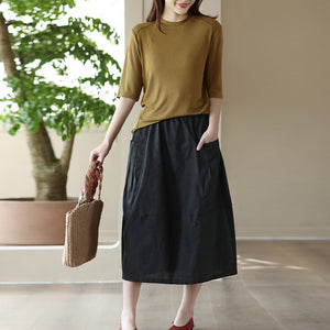 Chân váy linen retro hai túi ngang xếp ly - NU8520
