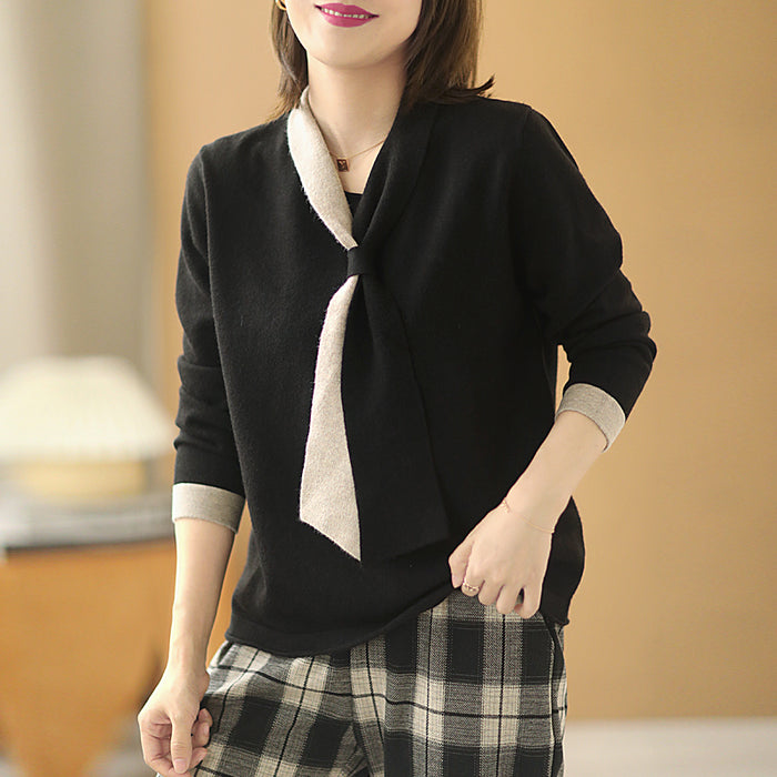 Áo T-shirt dệt kim dài tay cổ kiểu khăn quàng - NU7947