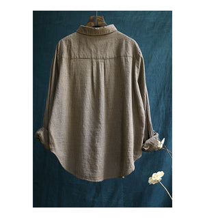 Áo sơ mi linen dài tay kẻ sọc đứng cổ pipi - NU4423