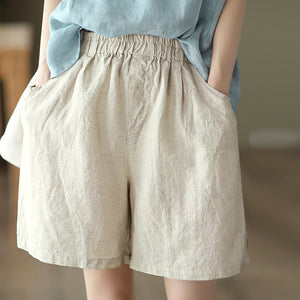 Quần sooc linen lưng thun hai túi chéo một màu - NU7039