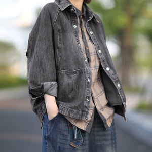 Áo khoác denim dài tay cổ đức hai túi ngang - NU3345 - kamaka.vn - thời trang nhật