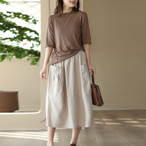 Chân váy linen retro hai túi ngang xếp ly - NU8520