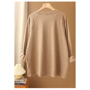 Áo T-shirt dài tay cổ tròn kẻ sọc nhỏ - NU7696