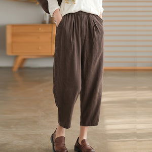 Quần baggy linen lưng thun một màu hai túi chéo - NU6929