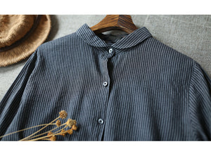Áo sơ mi linen dài tay kẻ sọc đứng cổ pipi - NU4423