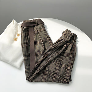 Quần baggy linen kẻ caro kèm thắt lưng - NU4593