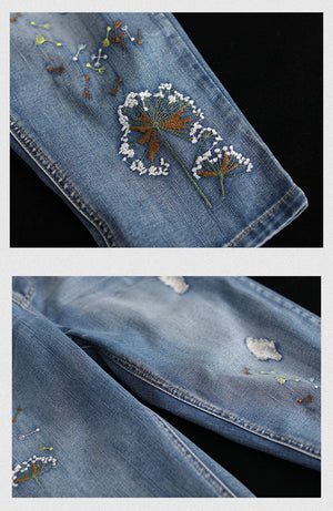 Quần baggy denim thêu hoa bồ công anh - NU3794 - kamaka.vn - thời trang nhật