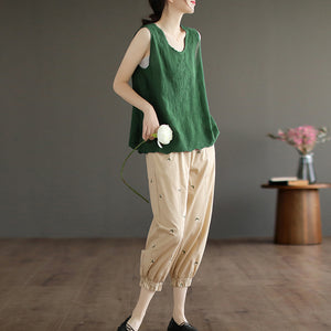 Áo T-shirt sát nách cổ tròn thêu hoa văn vòng xoáy - NU7448