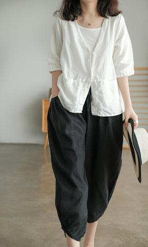 Quần baggy linen lưng thun túi tròn - NU5589