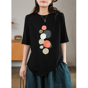 Áo T-shirt ngắn tay cổ tròn vạt chéo in những vòng tròn - NU7243