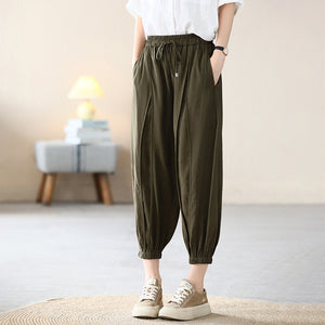 Quần baggy lụa lưng thun dây rút ống túm - NU7224