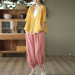 Quần baggy linen lưng thun viền xếp ly - NU7104