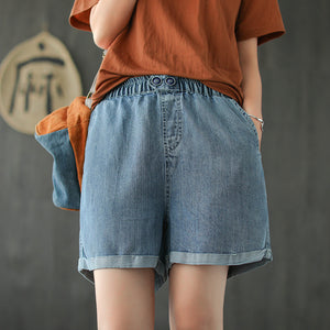 Quần sooc denim gấu gấp hai khuy cài - NU4053