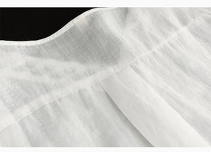 Áo sơ mi linen ngắn tay cổ V thêu ren và dây leo - NU7050