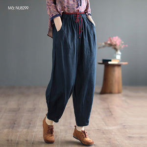 Quần baggy linen lưng thun dây rút phối màu ống côn - NU8299