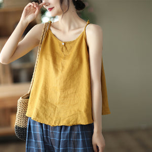 Áo T-shirt linen hai dây một khuy - NU7184