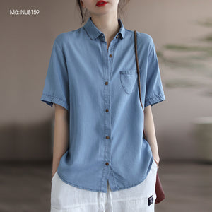 Áo sơ mi ngắn tay cổ đức khuy kiểu một túi tròn - NU8159