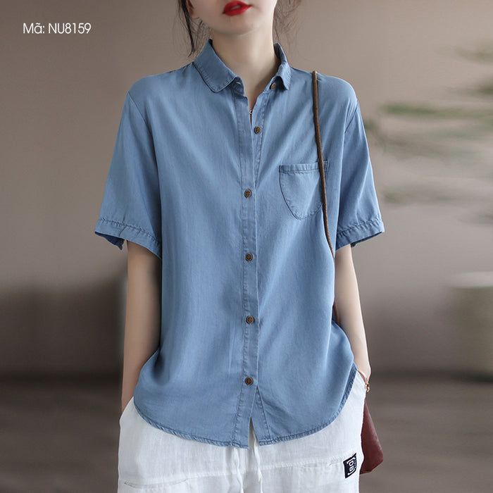 Áo sơ mi ngắn tay cổ đức khuy kiểu một túi tròn - NU8159