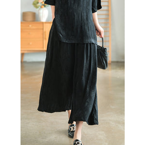 Quần baggy lưng thun ống rộng thêu hoa văn nổi - NU7542
